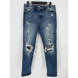 KanCan Jeans Womens Distressed Blue Paint Splatter Skinny‎ Leg Denim Size 11 29